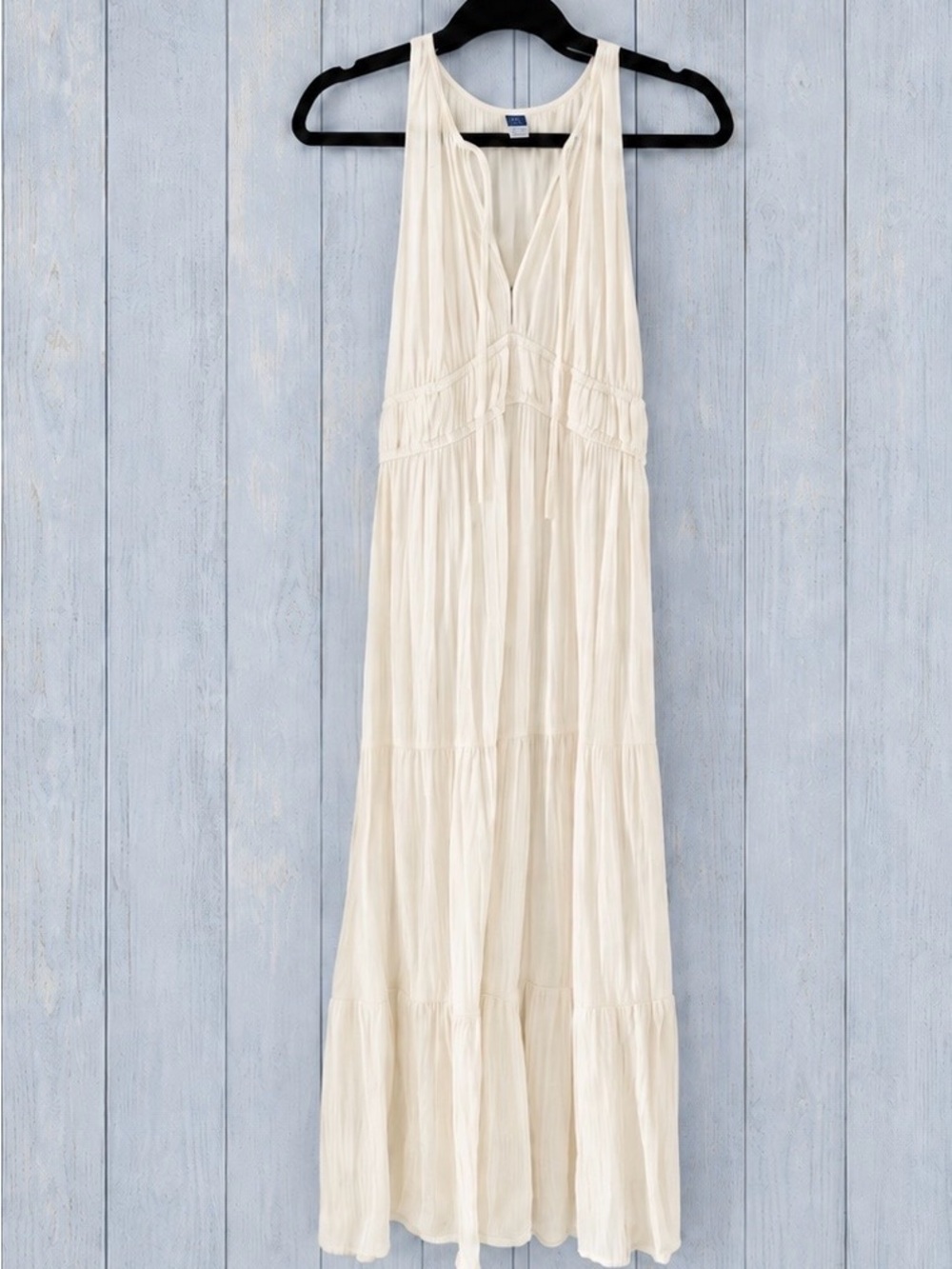 Old Navy Fit and Flare Ivory Tiered Maxi Dress with V-Neck Size M Petite